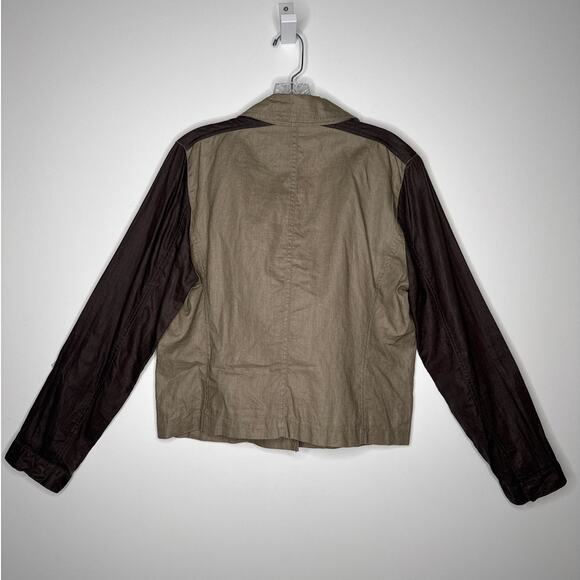Green Eileen Fisher Organic Linen Moto Jacket Two-Tone Brown Medium - Picture 6 of 13